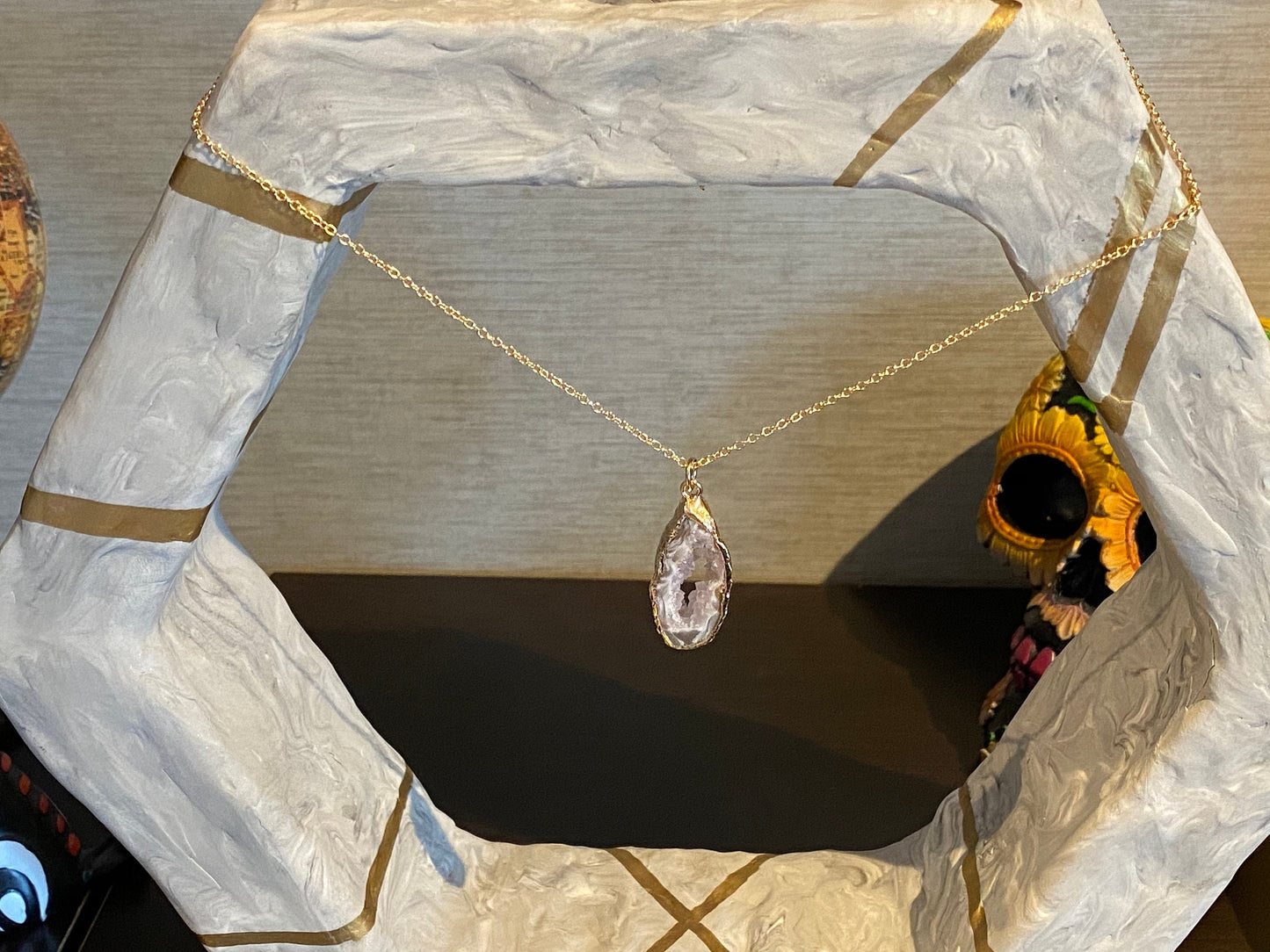 Amethyst Druzy Necklace Gold Chain | Purple Agate Necklace